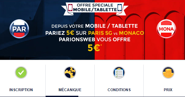 ParionsWeb offre un bonus sur PSG Monaco